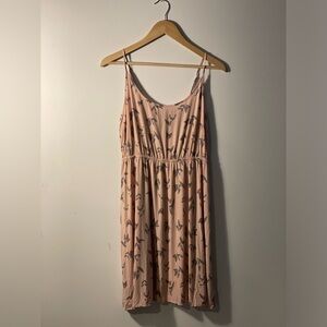 Pale pink dress with grey, pink, maroon leaves. Medium with adjustable straps.